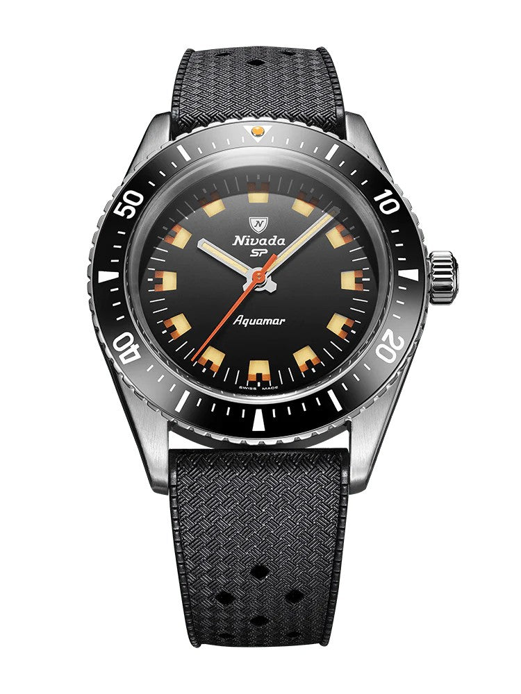 Nivada Grenchen Aquamar Black Automatic Rubber tropic 38mm Watch 32068A01