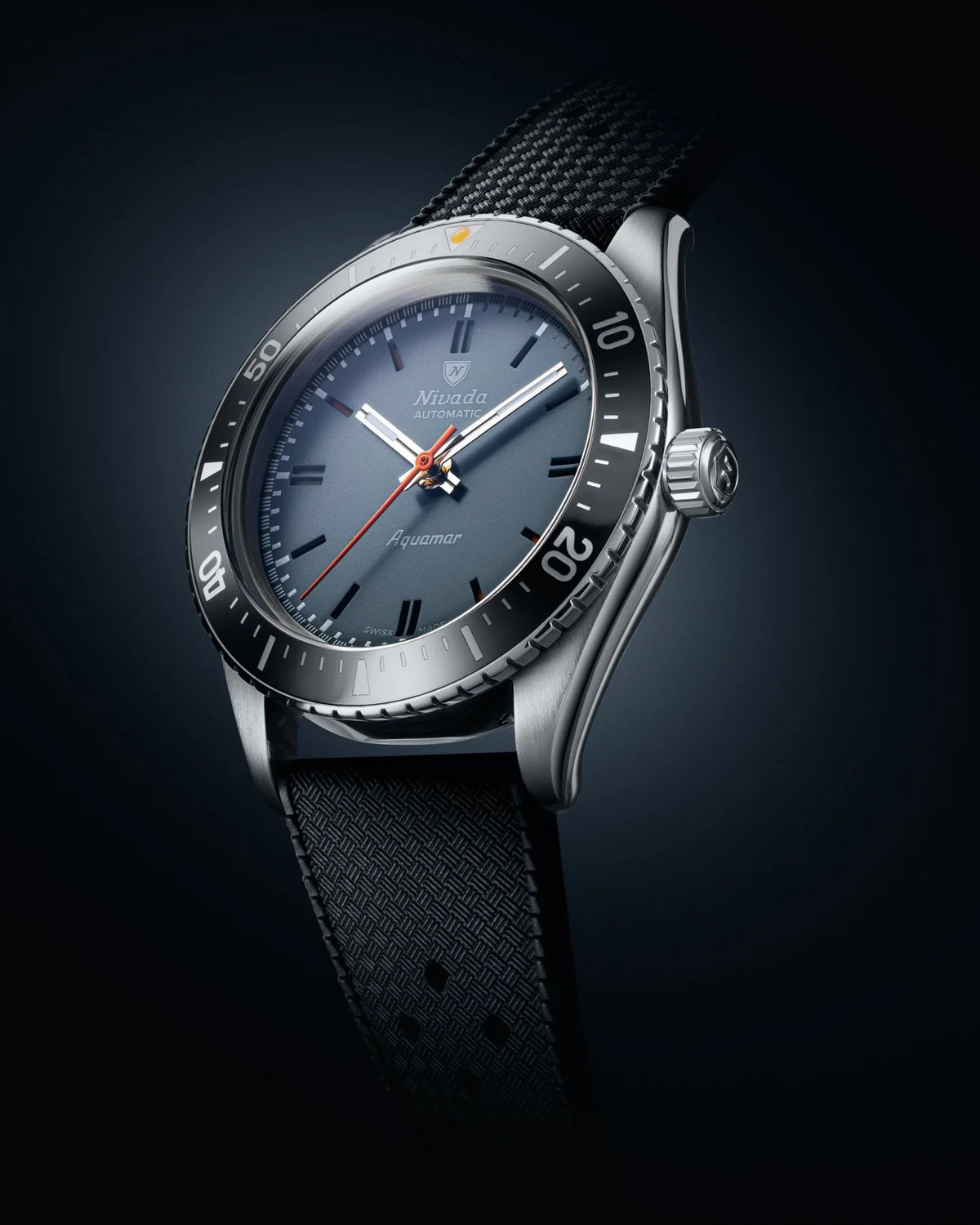 Nivada Grenchen Aquamar Grey Automatic Rubber tropic 38mm Watch 32077A01