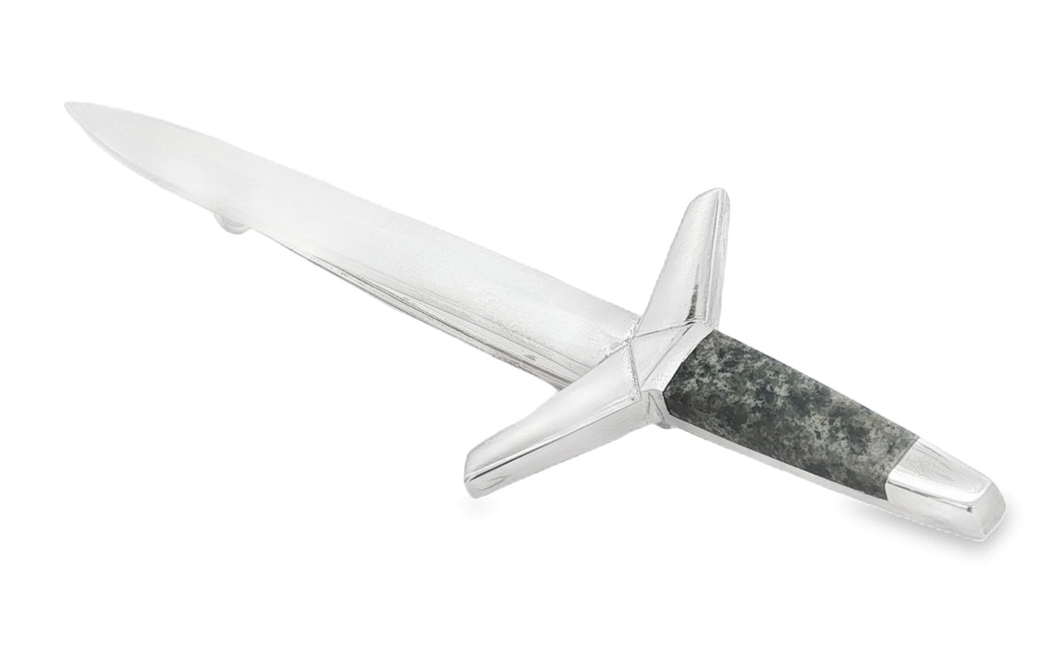 Silver Large Stone Ailsa Craig Granite Kilt Pin