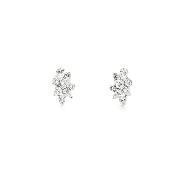 Diamond Pear and Round Brilliant Cut 18ct White Gold Stud Earrings
