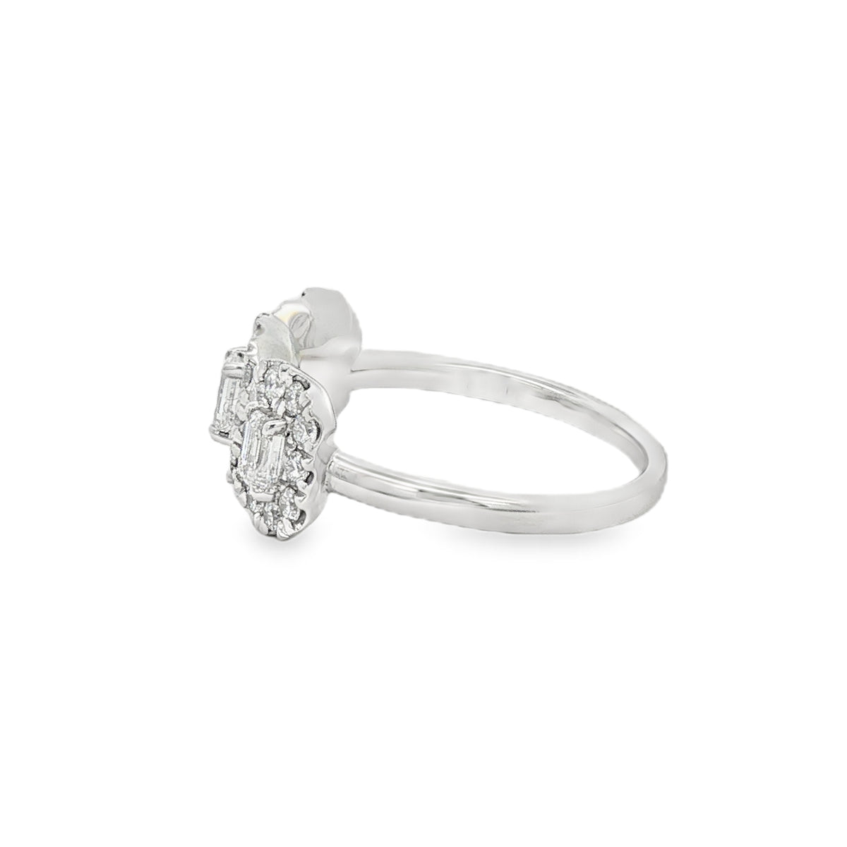 Diamond Trilogy Cluster Baguette and Round Brilliant Cut Ring