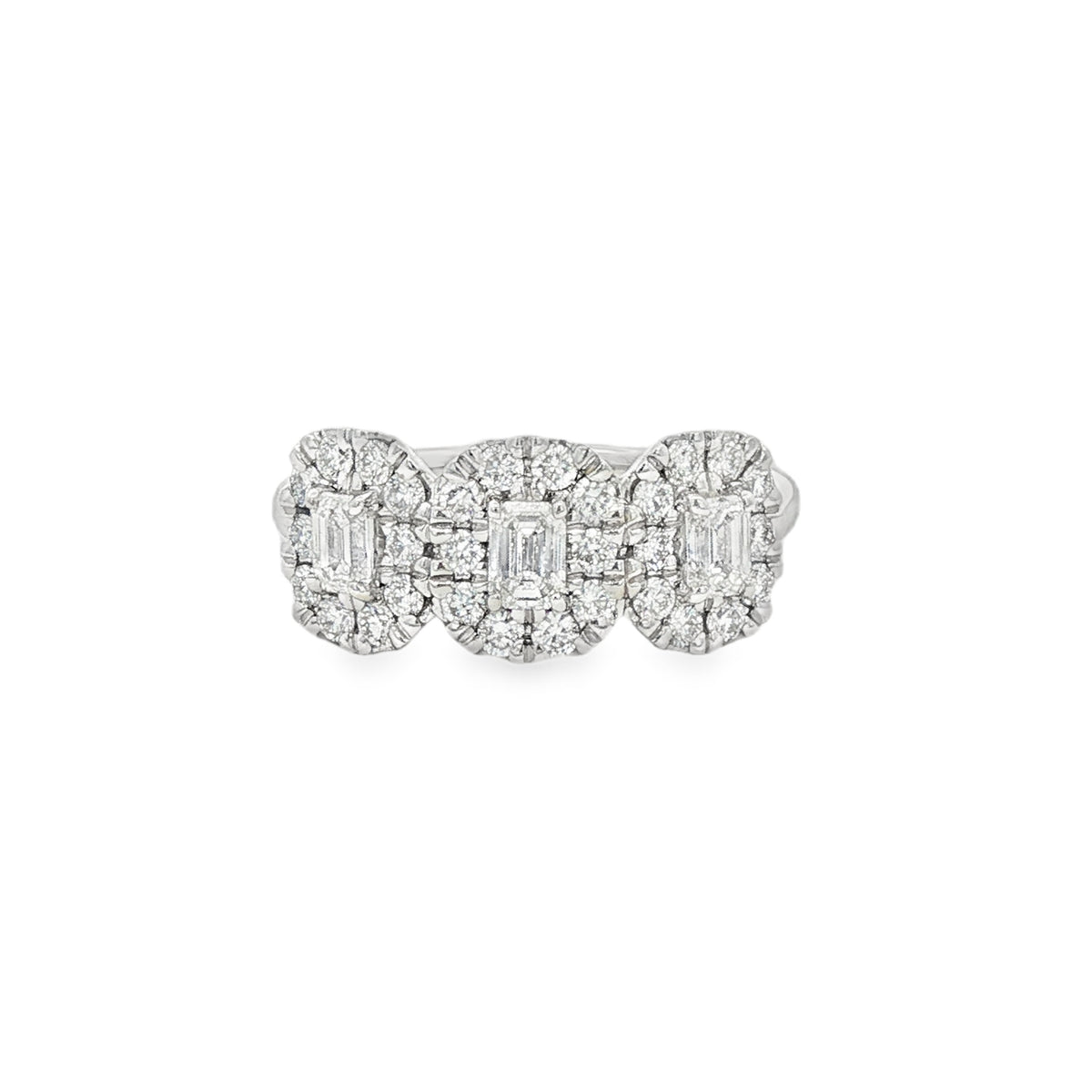 Diamond Trilogy Cluster Baguette and Round Brilliant Cut Ring