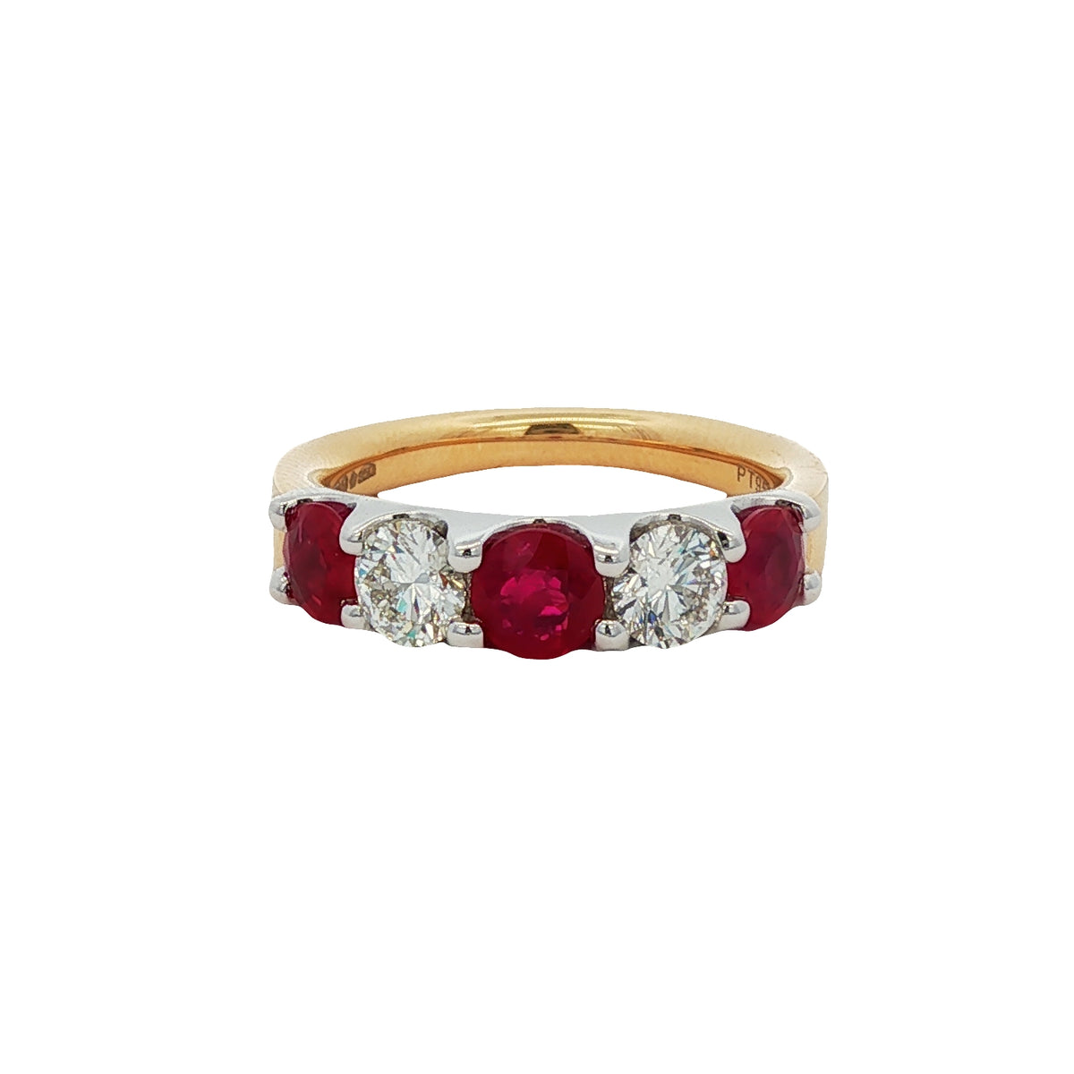 Ruby and Diamond 5 Stone 18ct Yellow Gold and Platinum Ring