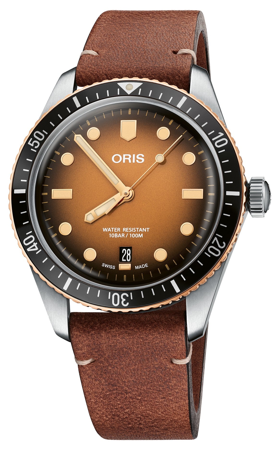 Oris Divers Sixty-Five Leather Strap Watch Sunburst 40mm