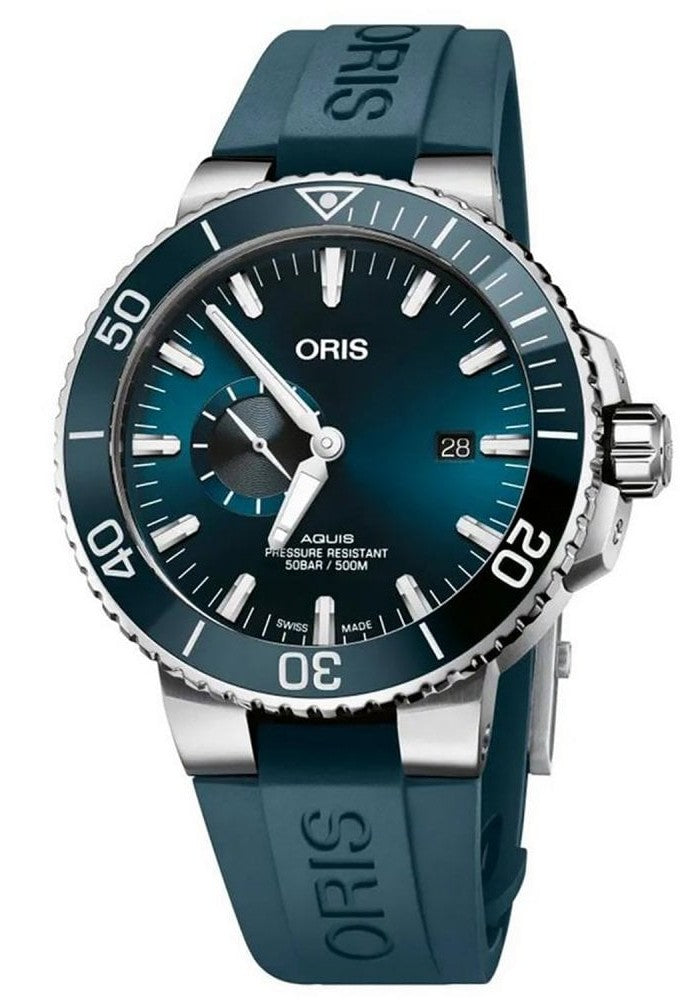 Oris Aquis Date Small Seconds Blue Rubber Strap 45.5mm Watch