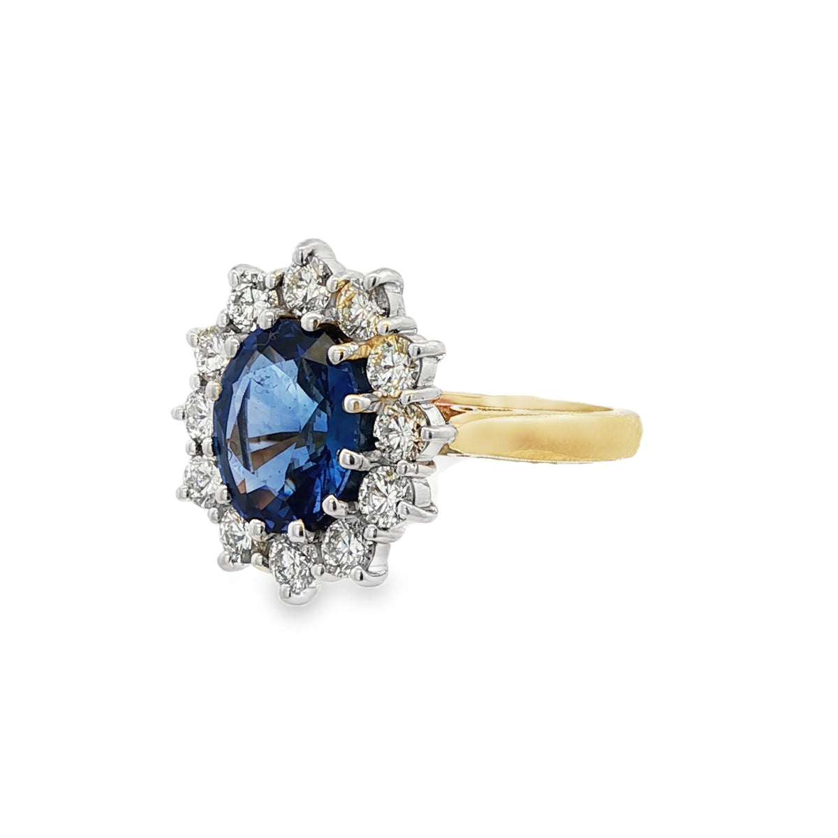 Sapphire and Diamond Cluster, 18ct Yellow Gold Ring