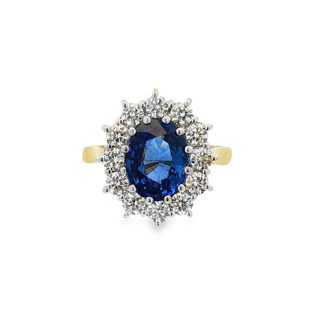 Sapphire and Diamond Cluster, 18ct Yellow Gold Ring
