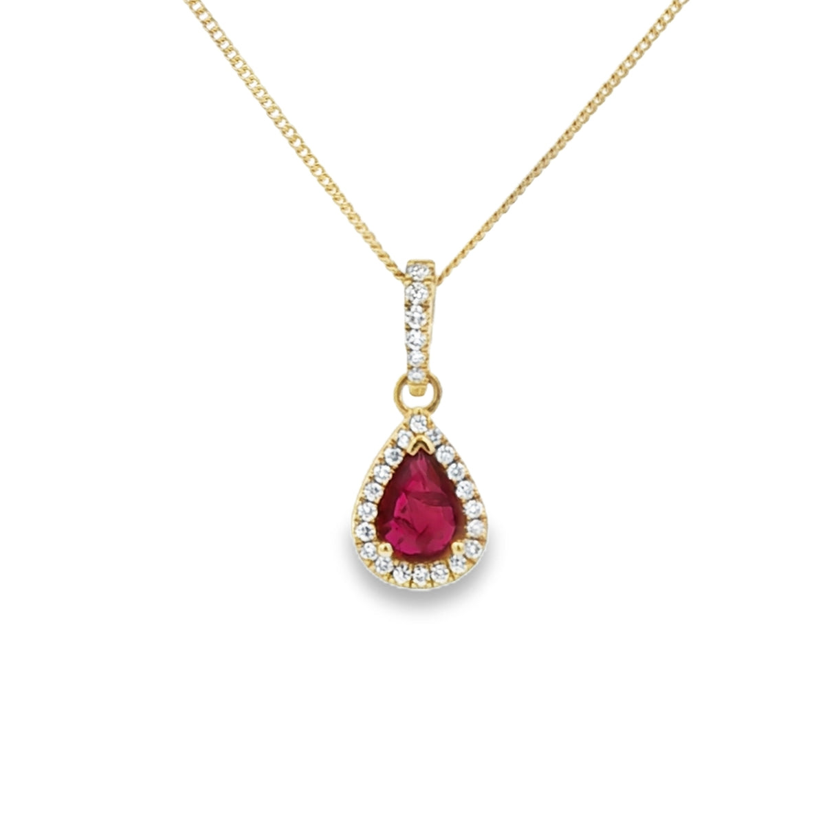 Ruby and Diamond Pear Shaped 18ct Yellow Gold Pendant