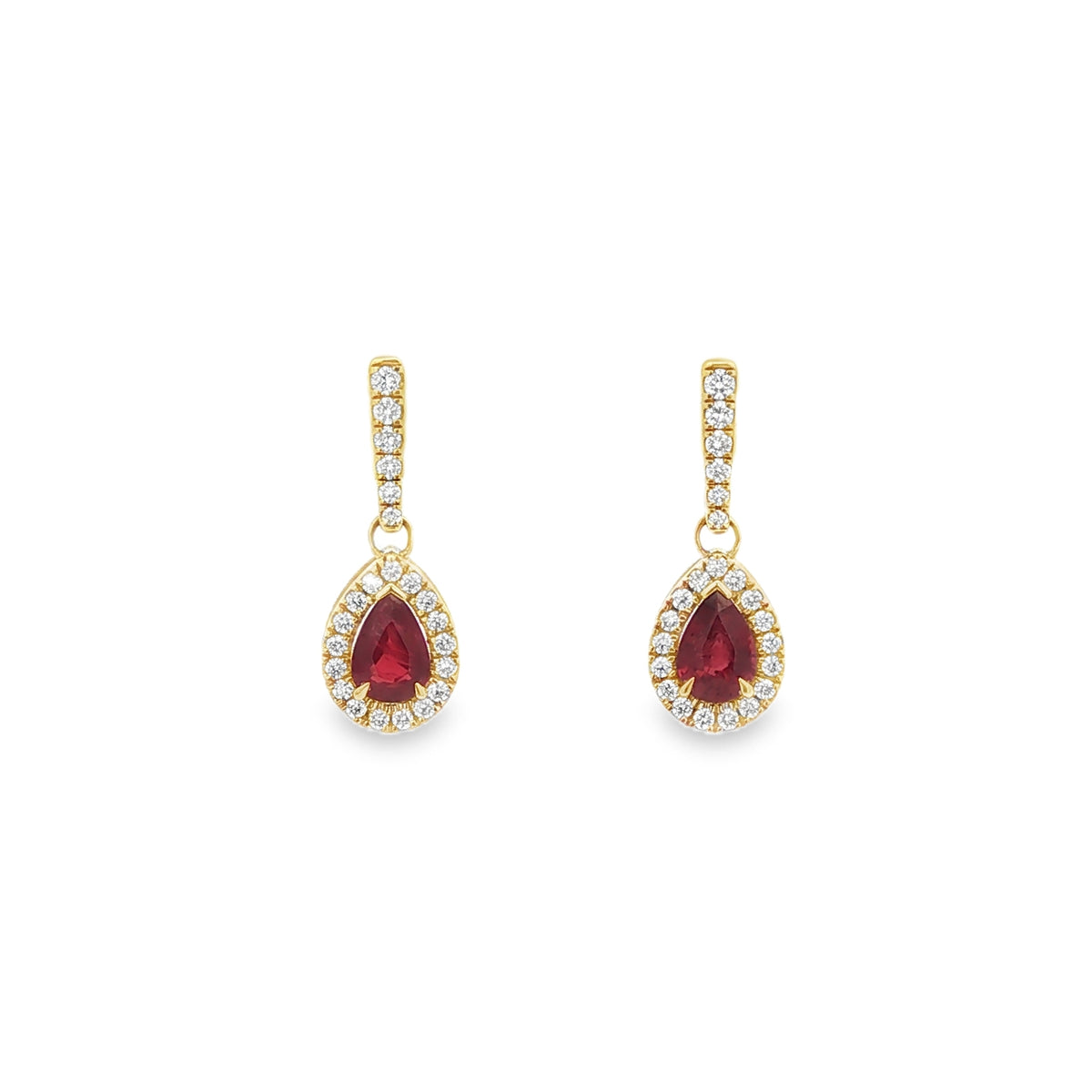 Ruby and Diamond Pear Drop 18ct Yellow Gold Earrings