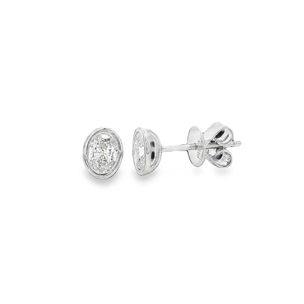 Diamond Oval Cut Rub Over 0.60ct Platinum Earrings