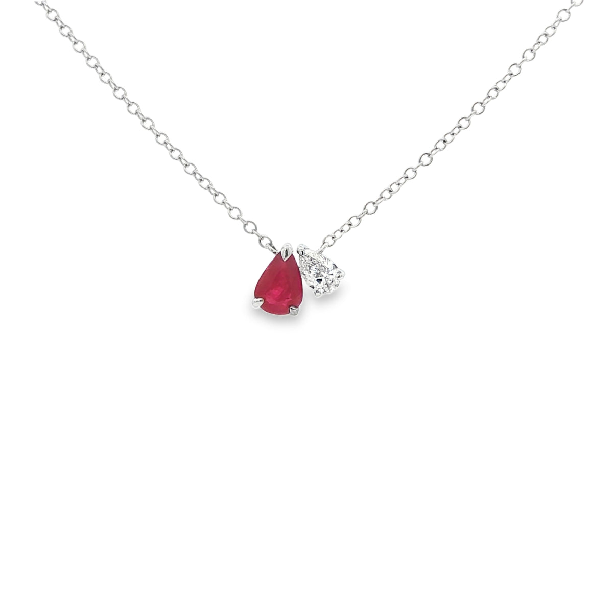 Ruby and Diamond Toi Et Moi 18ct White Gold Pendant