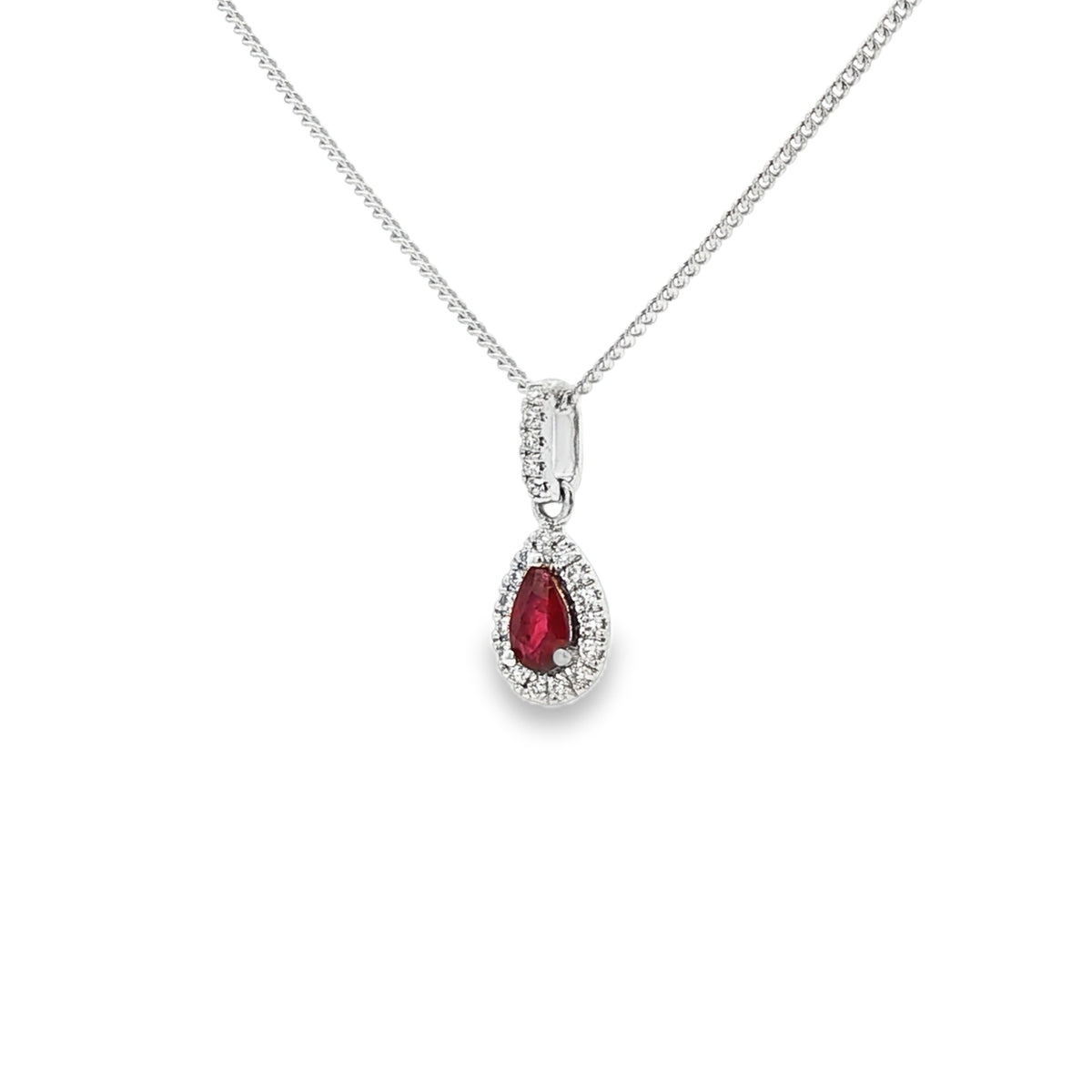 Ruby & Diamond Pear Shaped 18ct White Gold Pendant