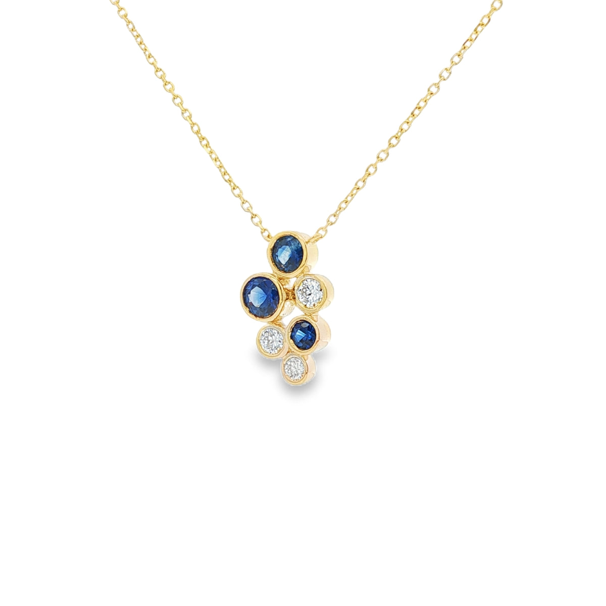 Sapphire & Diamond Bubble Style 18ct Yellow Gold Pendant