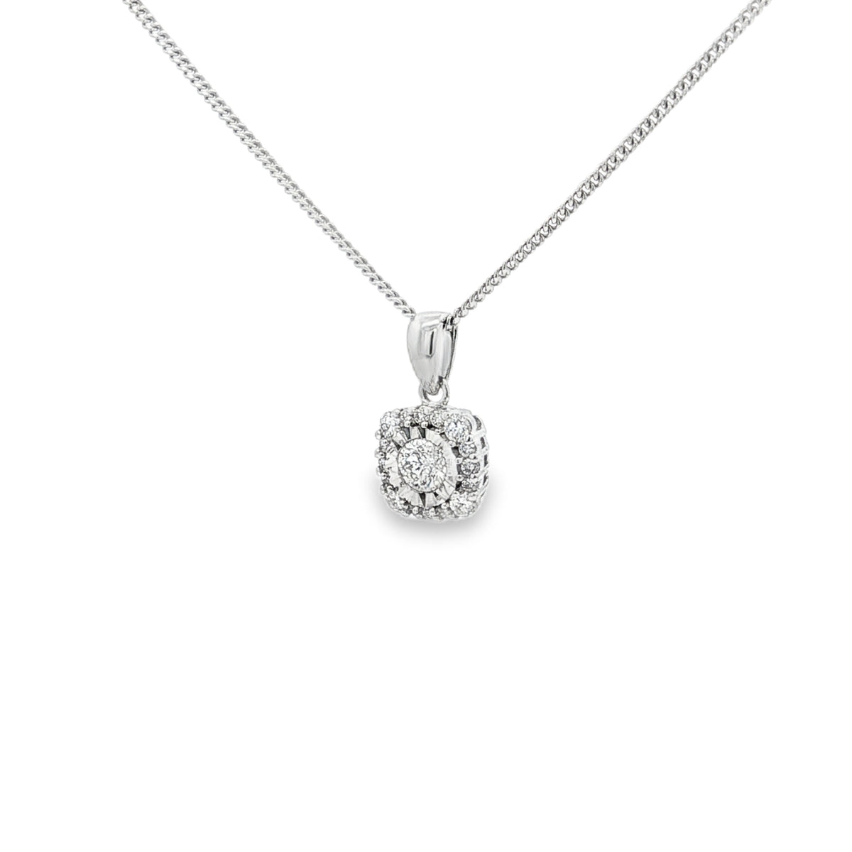 Diamond Cushion Shaped 9ct White Gold Pendant