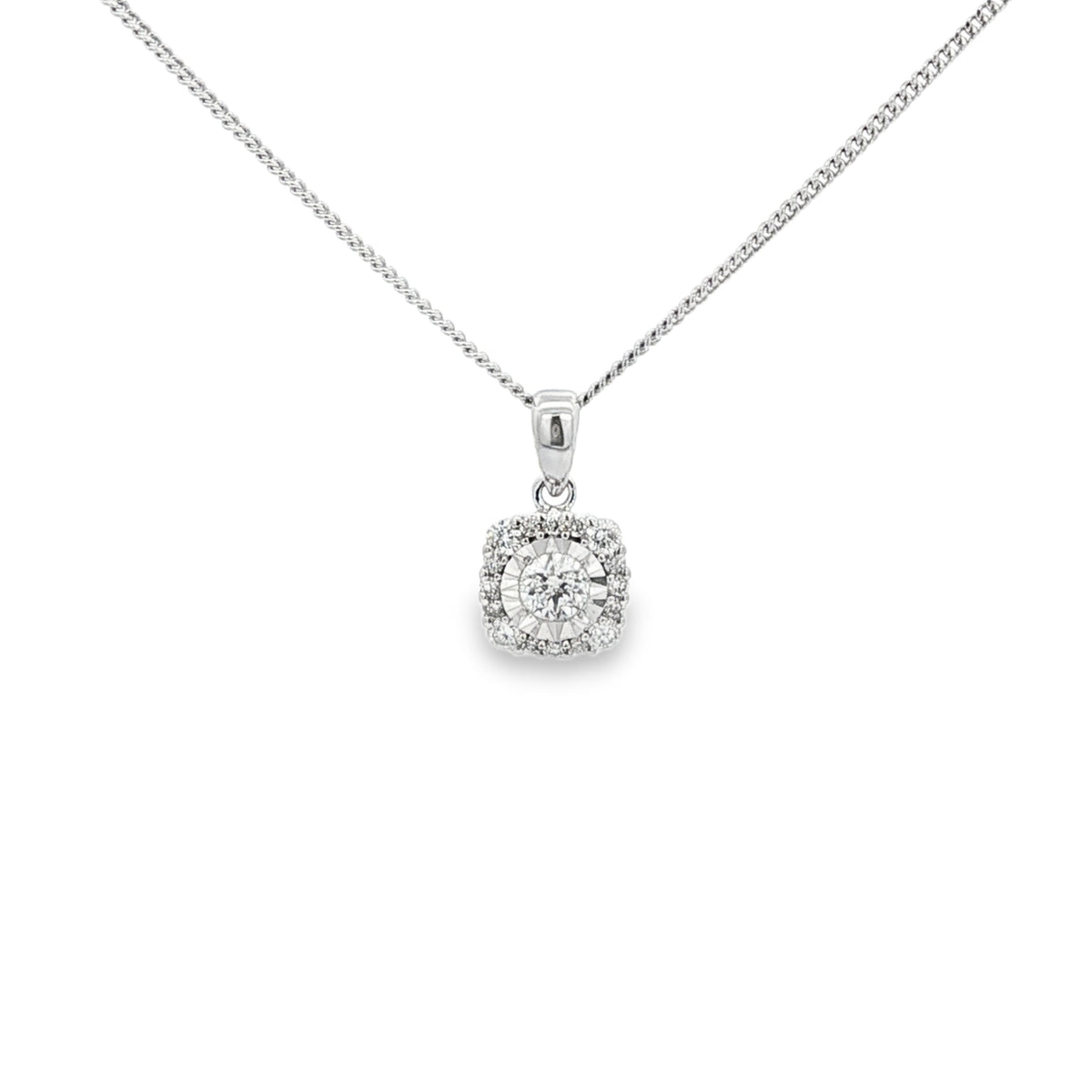 Diamond Cushion Shaped 9ct White Gold Pendant
