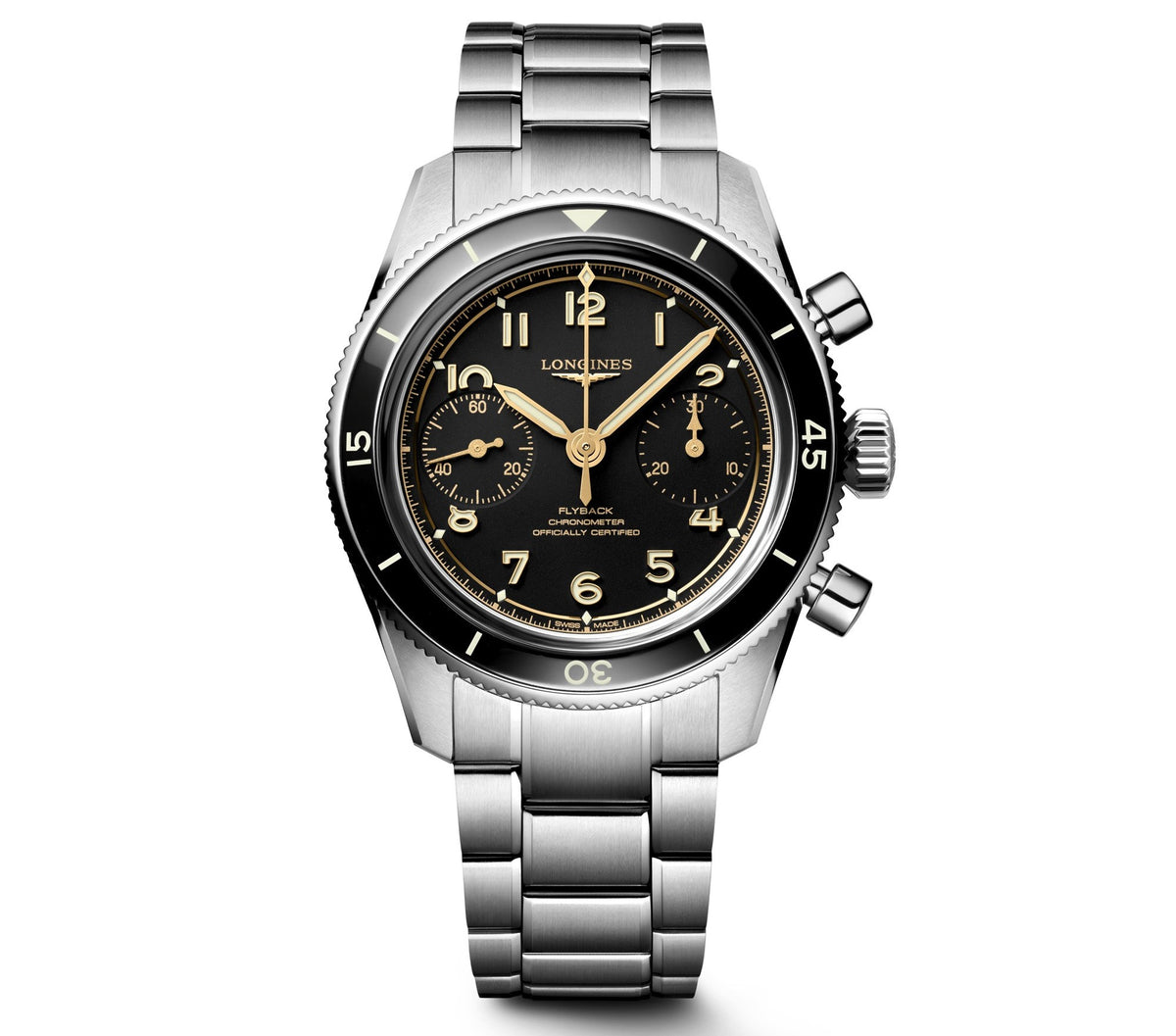 Longines Spirit Pilot Flyback Chronograph Black Stainless Steel 39.50mm Watch L3.721.4.53.6
