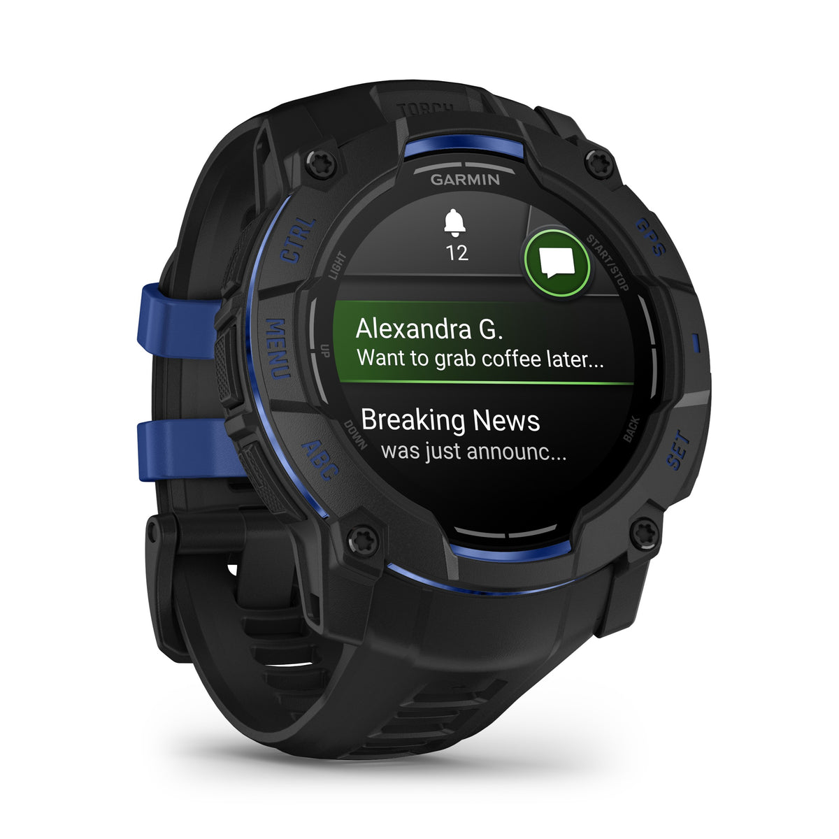 Garmin Instinct 3 - 50mm, AMOLED, Black with Black/Bolt Blue Band 010-03020-03