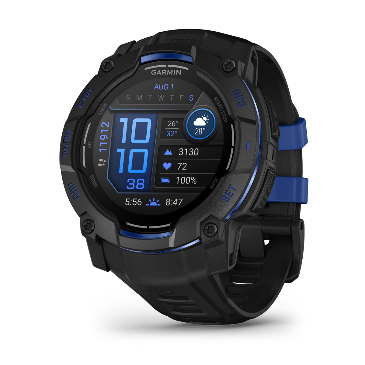Garmin Instinct 3 - 50mm, AMOLED, Black with Black/Bolt Blue Band 010-03020-03