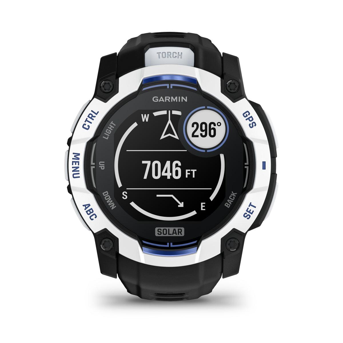 Garmin Instinct 3 - 50mm, Solar, Whitestone with Black/Bolt Blue Band 010-02935-03