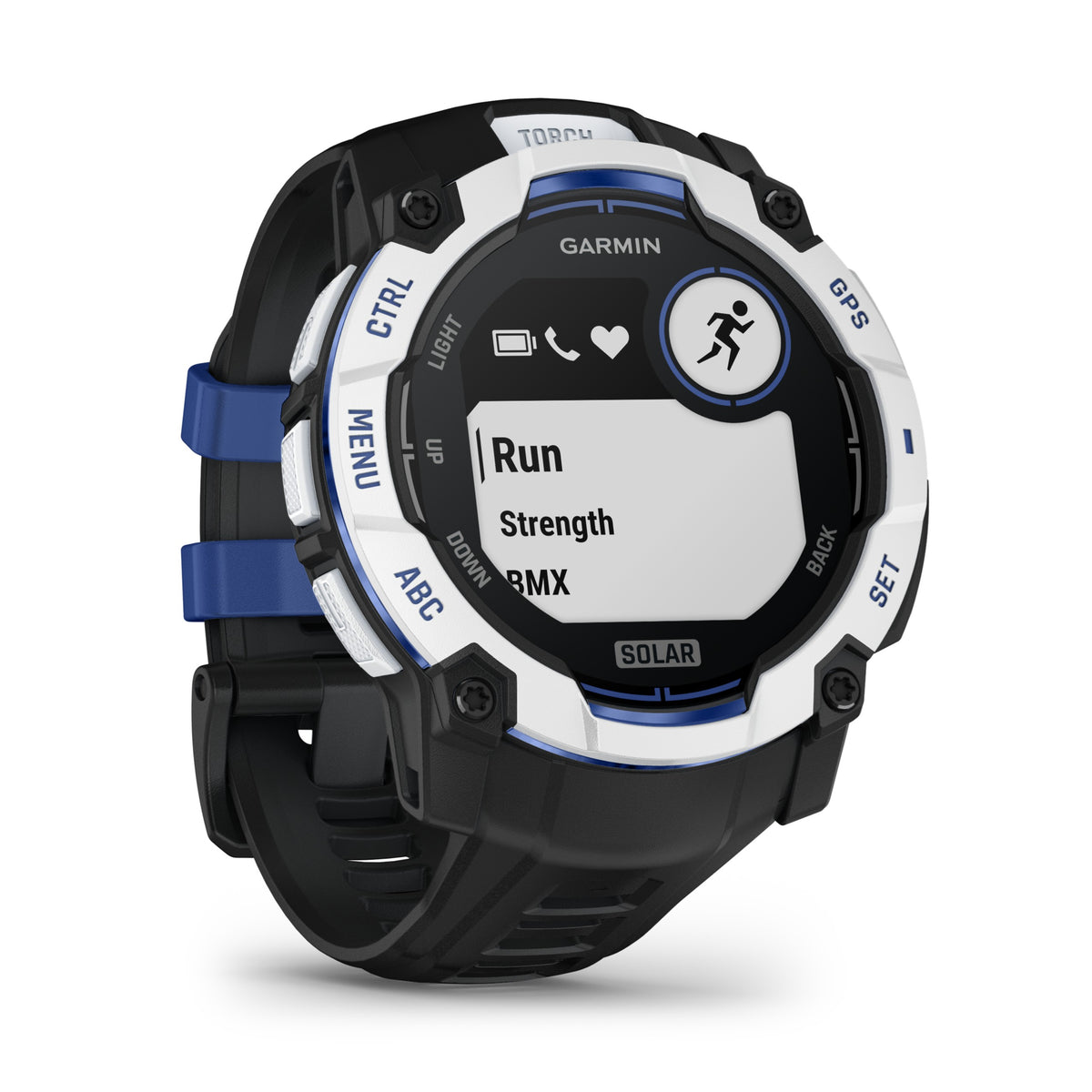 Garmin Instinct 3 - 50mm, Solar, Whitestone with Black/Bolt Blue Band 010-02935-03