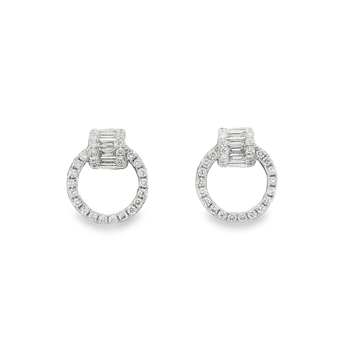 Diamond Circle Baguette Barrel Top 18ct White Gold 0.64ct Earrings