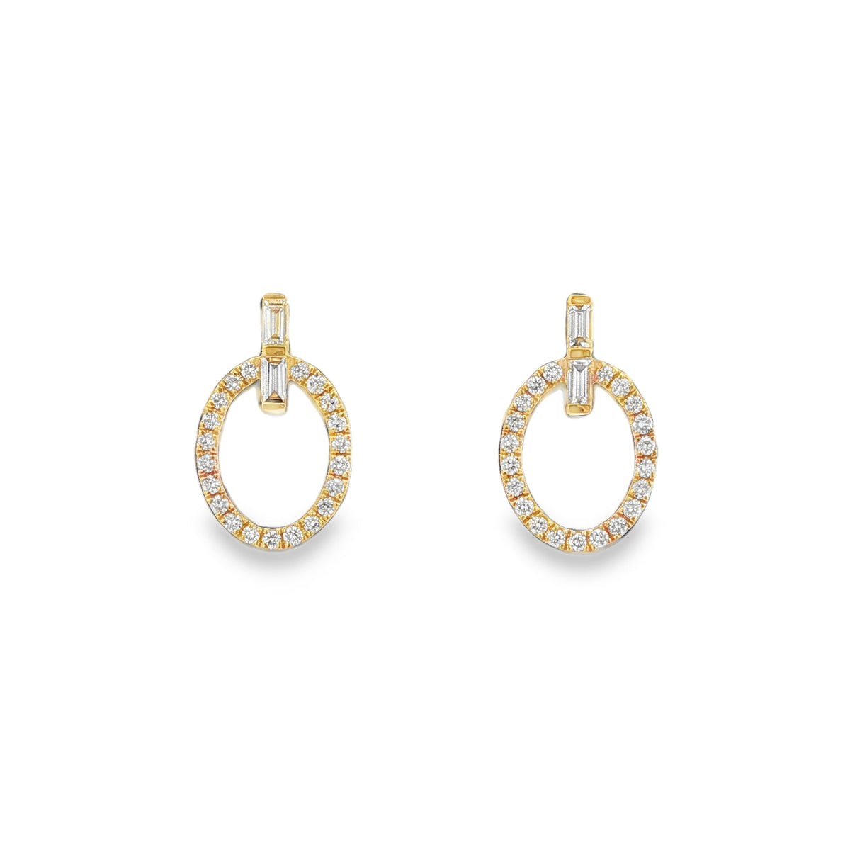 Diamond Baguette and Round Cut 18ct Yellow Gold 0.33ct Earrings