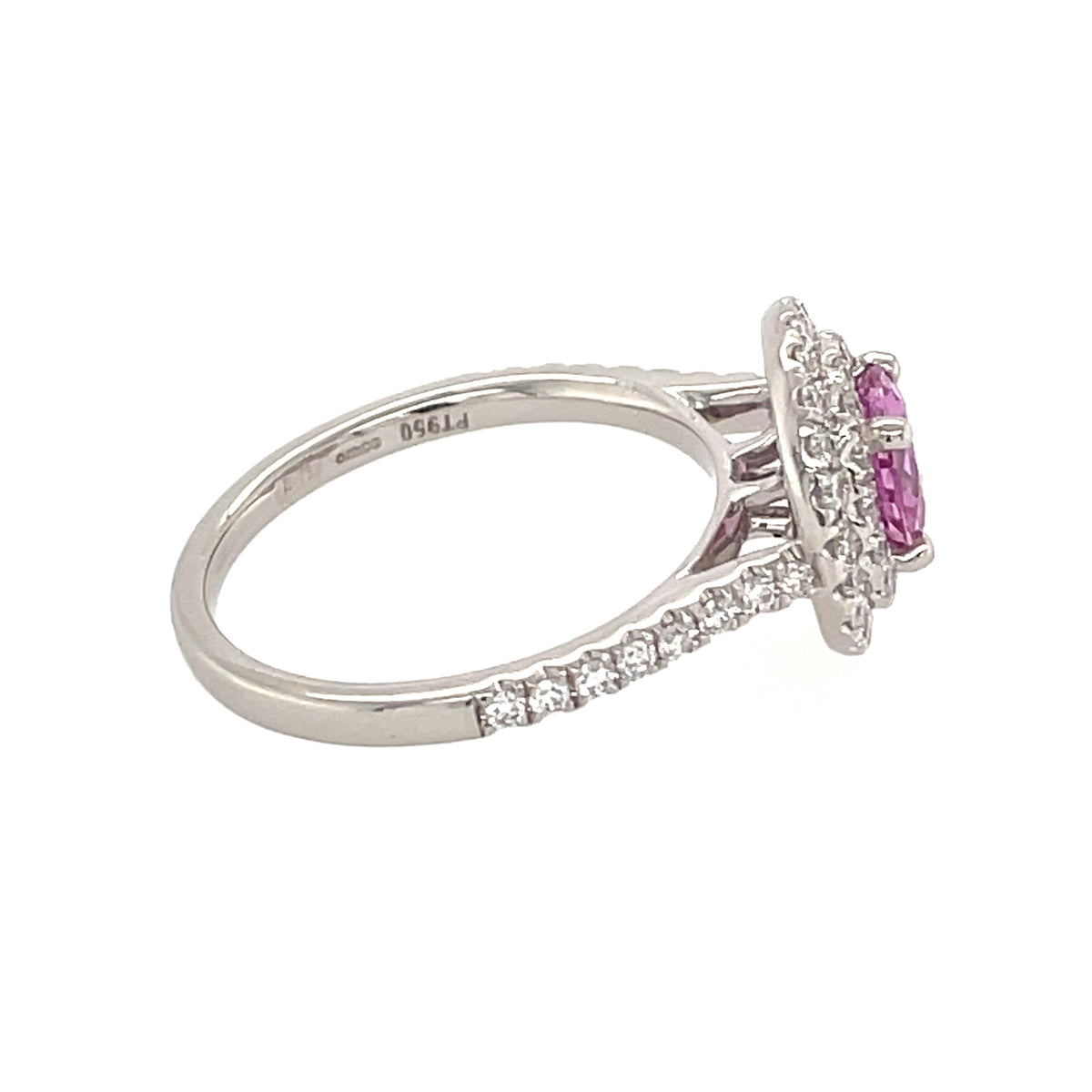 Pink Sapphire & Diamond Halo Cluster Ring