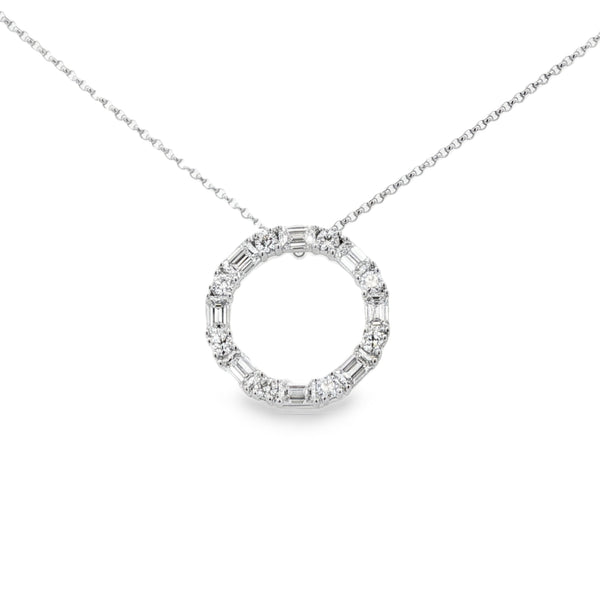 Diamond Baguette and Round 1.08ct 18ct White Gold Circle Pendant