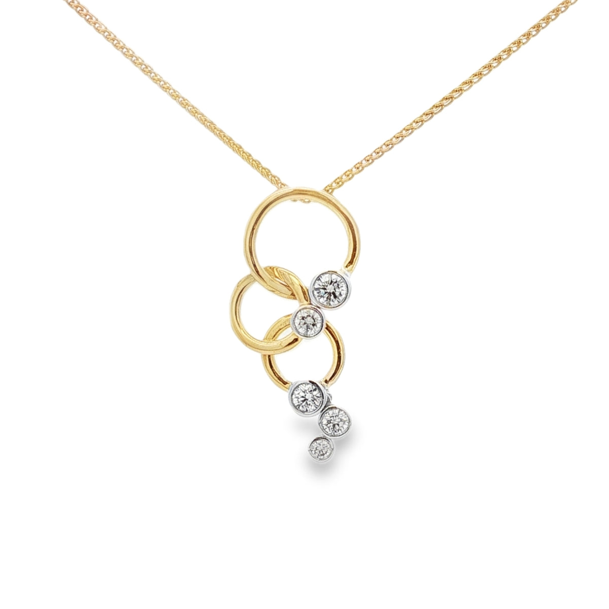 Diamond Five Stone Triple Circle 0.38ct 18ct Yellow Gold Pendant
