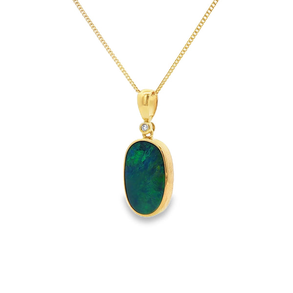 Opal & Diamond Doublet 9ct Yellow Gold Pendant