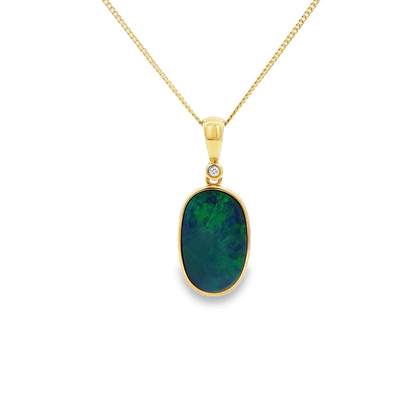 Opal & Diamond Doublet 9ct Yellow Gold Pendant