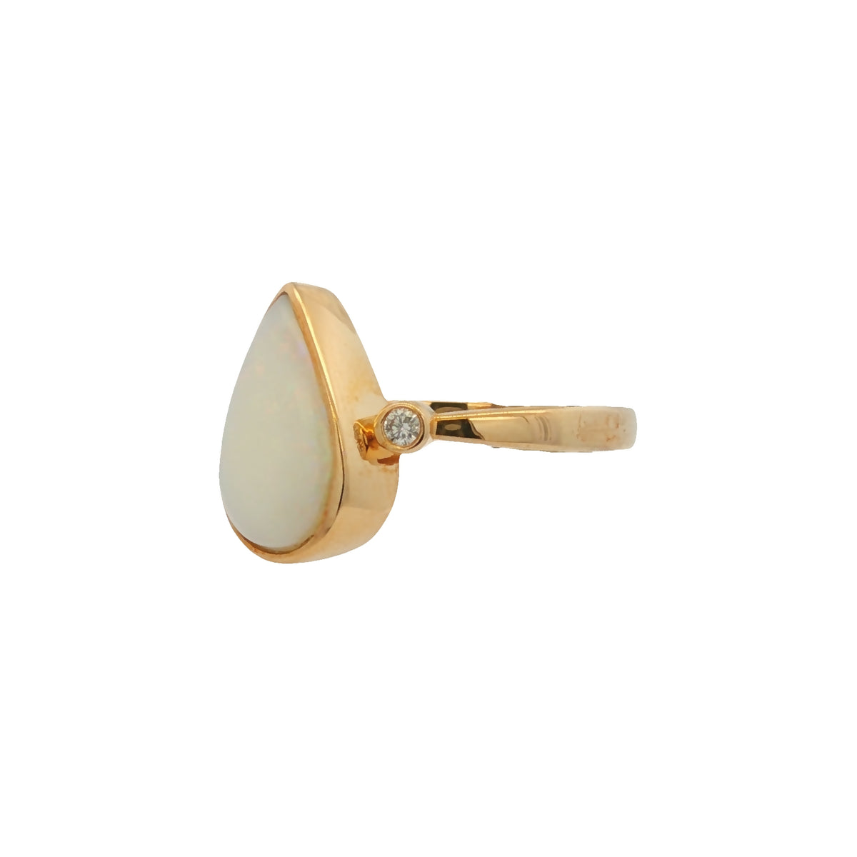 Opal & Diamond Pear Shaped Solid 9ct Yellow Gold Ring