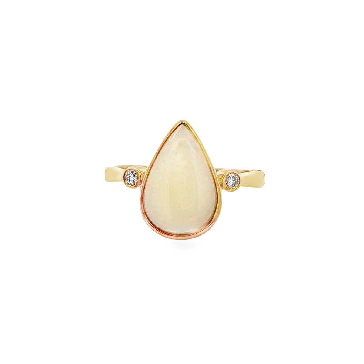 Opal & Diamond Pear Shaped Solid 9ct Yellow Gold Ring