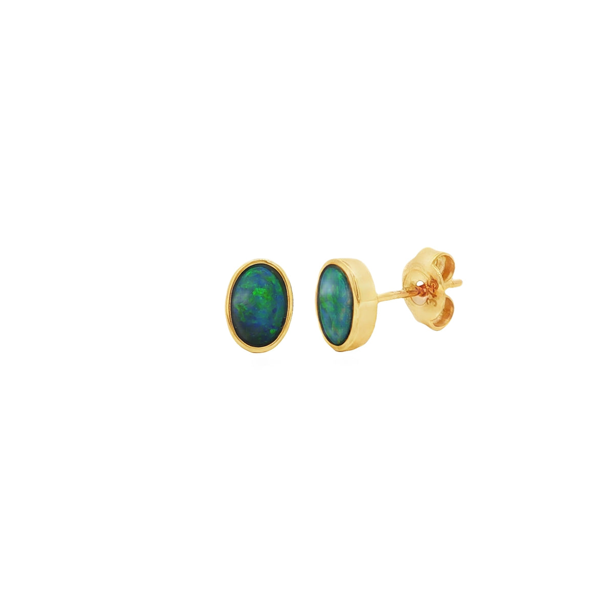 Opal Doublet Oval 9ct Yellow Gold Stud Earrings