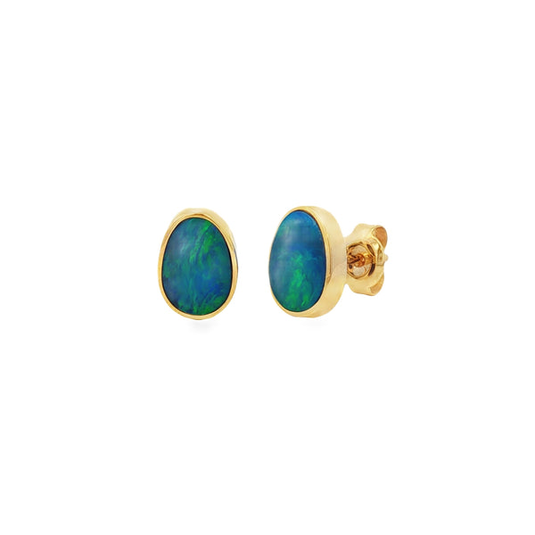 Opal Freeform Doublet 9ct Yellow Gold Stud Earrings