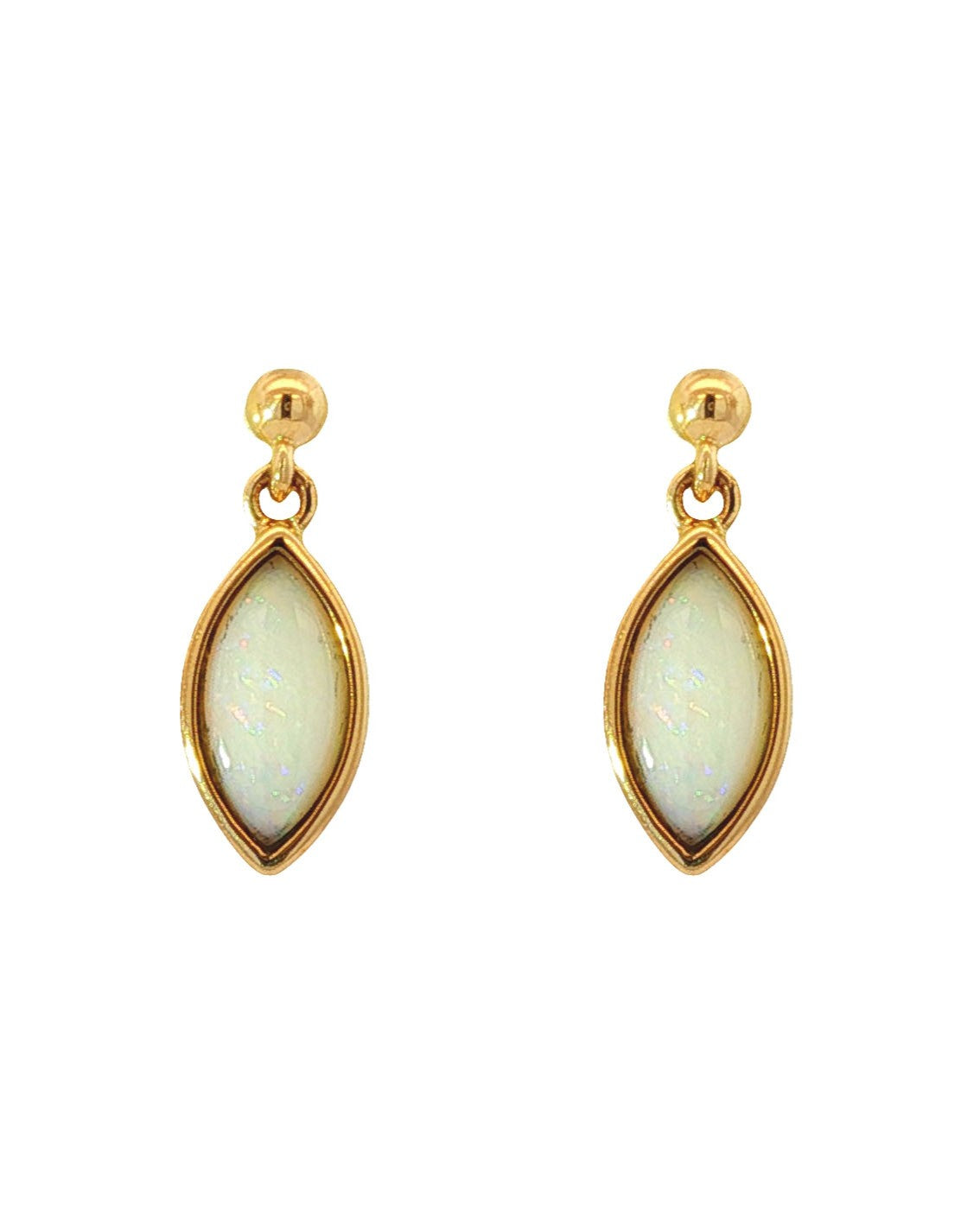 Opal Solid Marquise Drop 9ct Yellow Gold Earrings