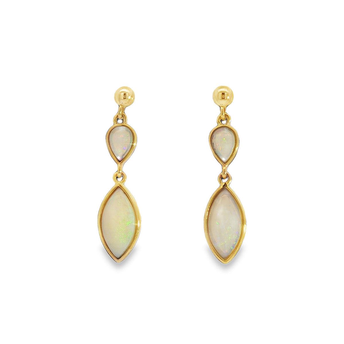 Opal Solid Marquise and Pear 9ct Yellow Gold Drop Earrings