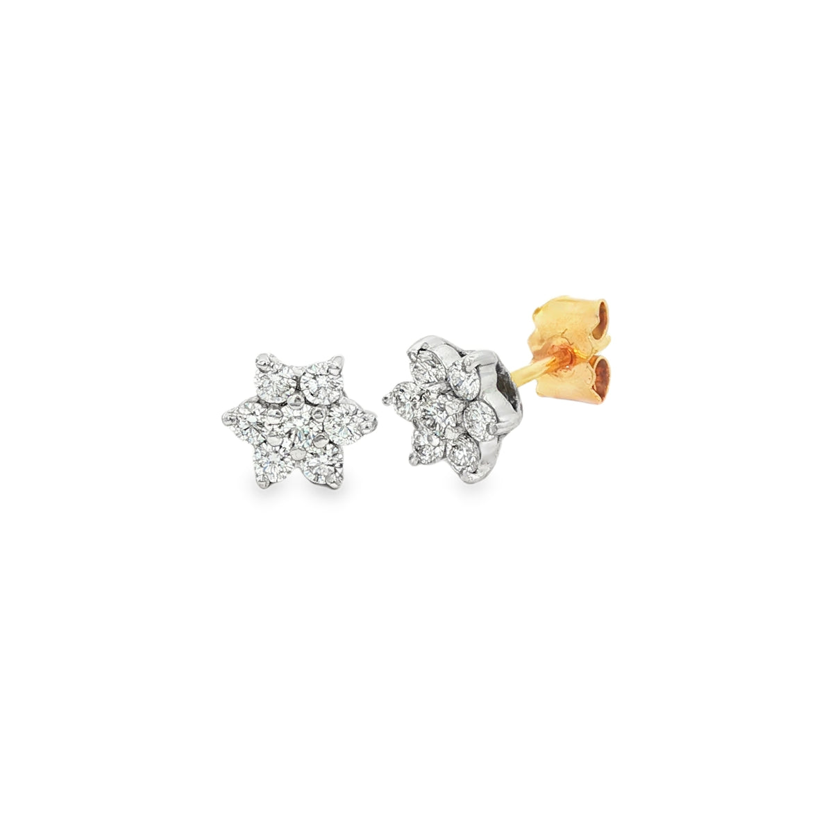 Diamond Flower Cluster 0.50ct 18ct Yellow Gold Stud Earrings