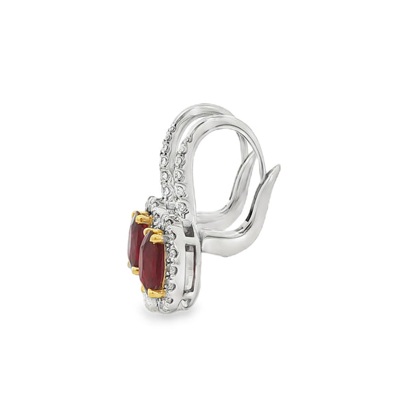 Ruby & Diamond Oval Platinum & 18ct Yellow Gold Drop Earrings