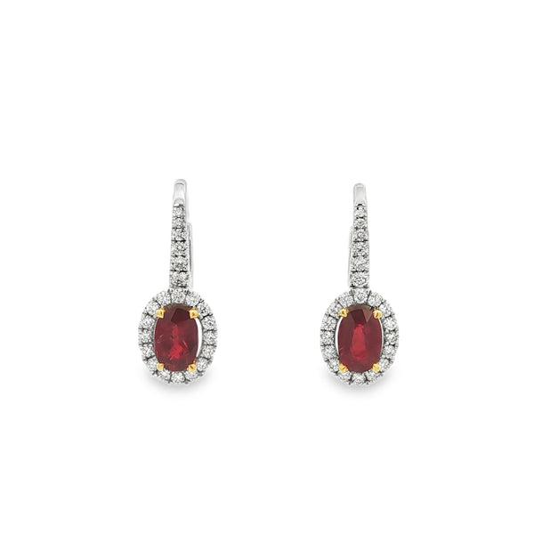 Ruby & Diamond Oval Platinum & 18ct Yellow Gold Drop Earrings