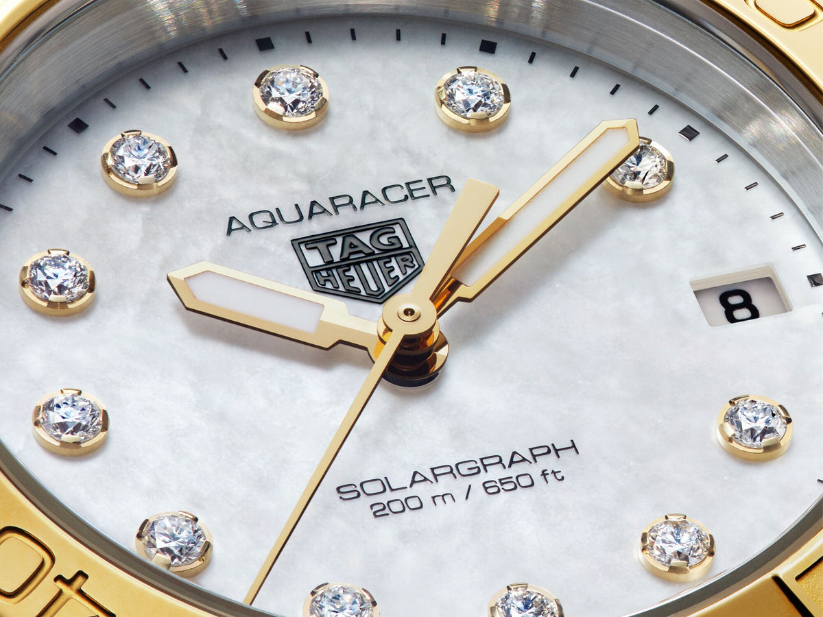 Tag Heuer Aquaracer Ladies Steel & Yellow Bezel, Diamond Dial 34mm WBP1325.BA0005