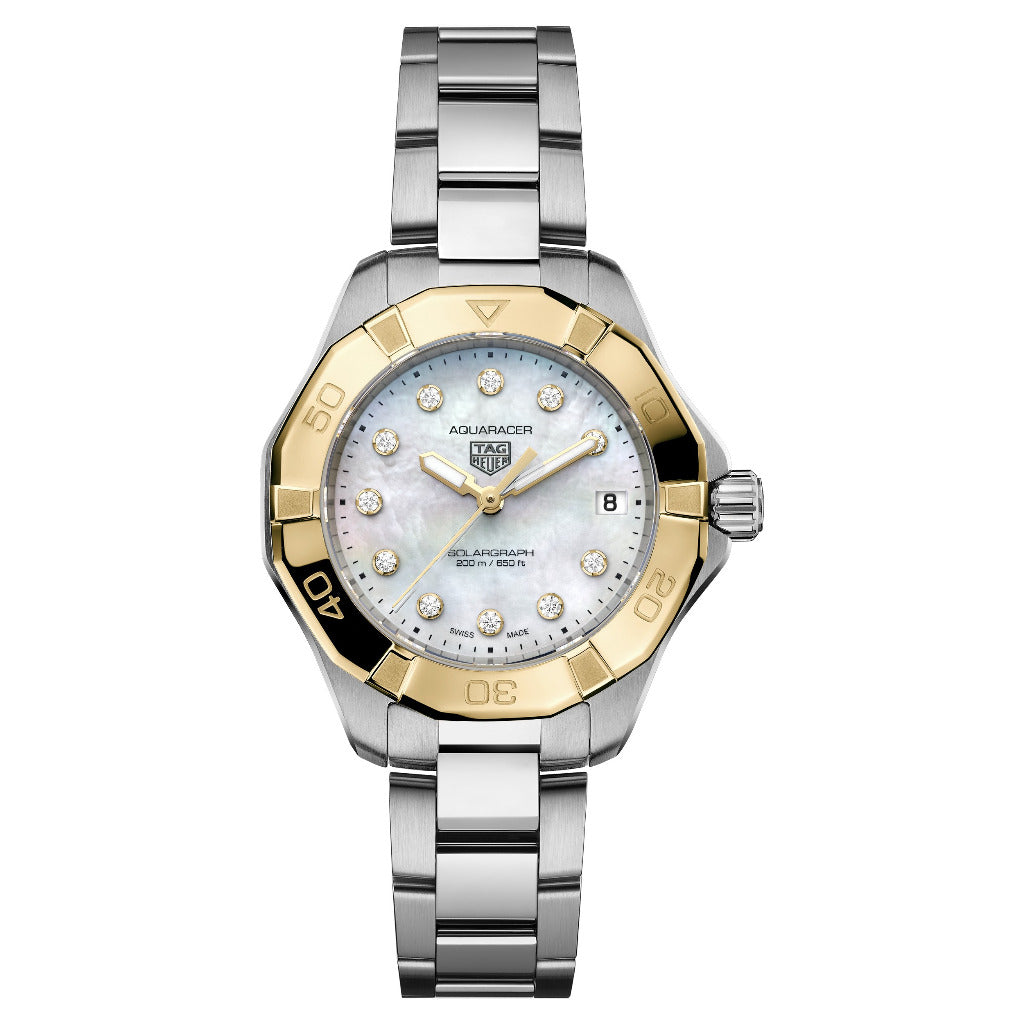 Tag Heuer Aquaracer Ladies Steel & Yellow Bezel, Diamond Dial 34mm WBP1325.BA0005