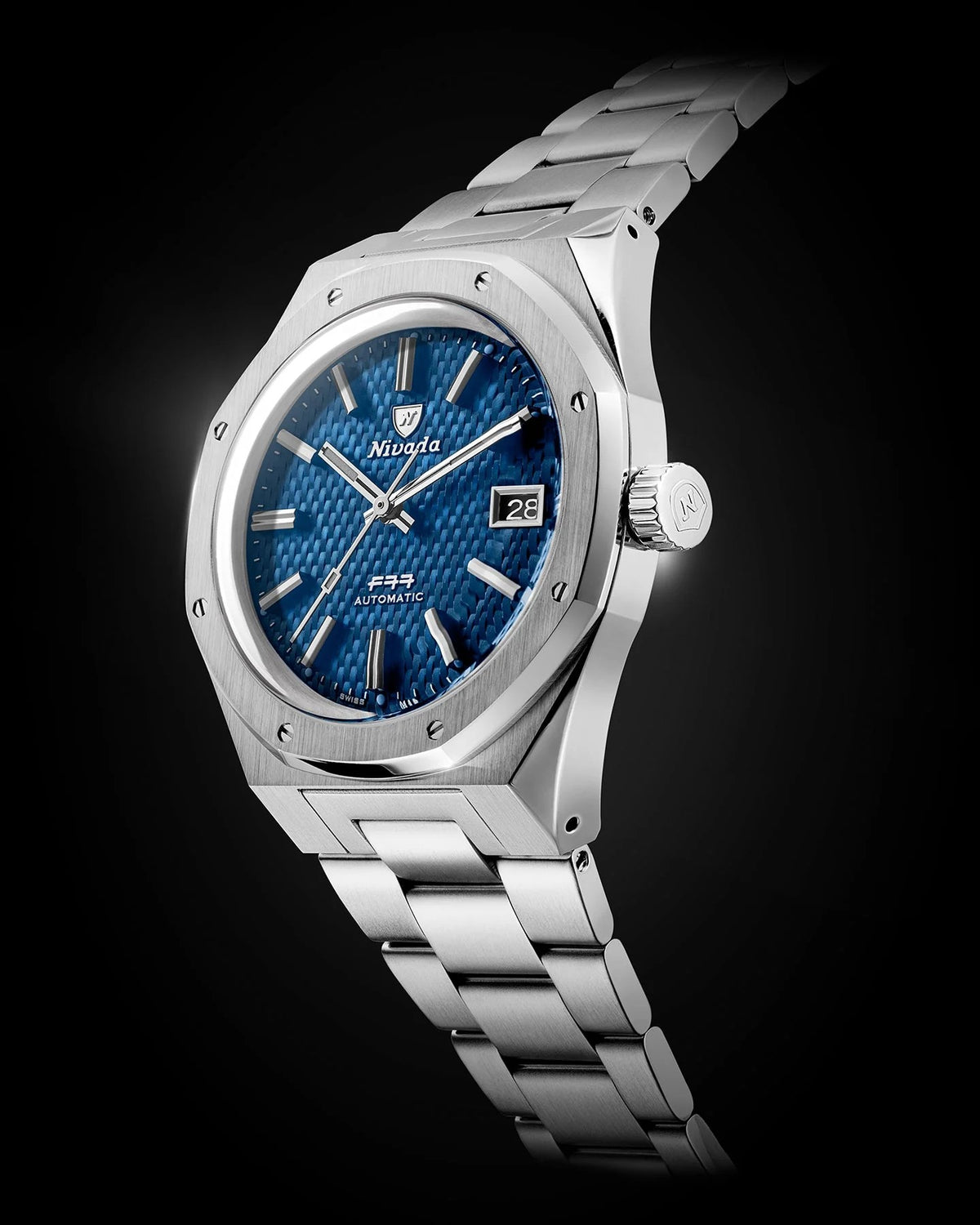 Nivada Grenchen F77 Blue Date 41mm Watch 69041A77B