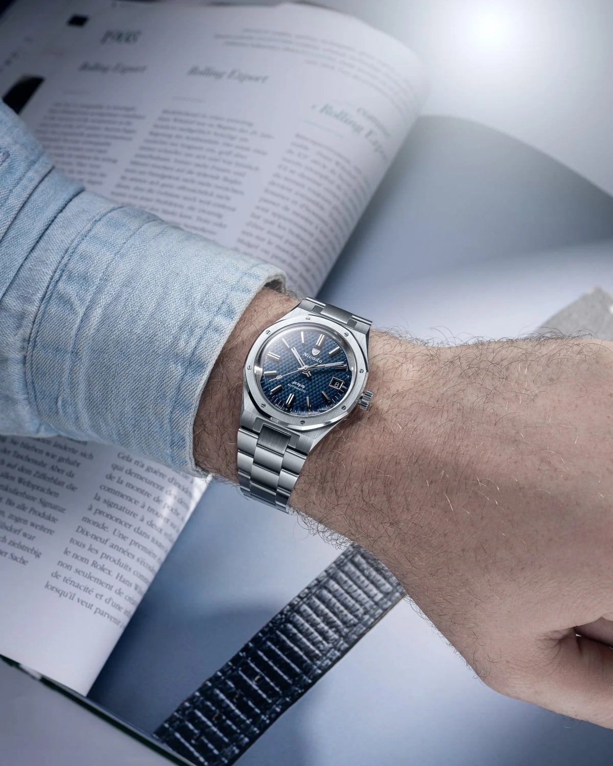 Nivada Grenchen F77 Blue Date 41mm Watch 69041A77B
