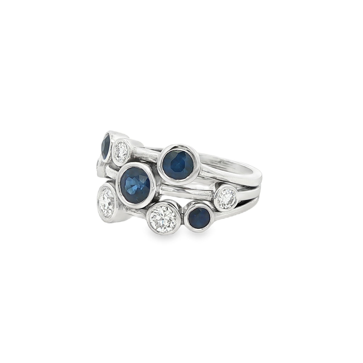Sapphire & Diamond Round Brilliant Cut 9 Stone 18ct White Gold Ring
