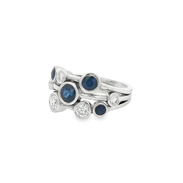 Sapphire & Diamond Round Brilliant Cut 9 Stone 18ct White Gold Ring