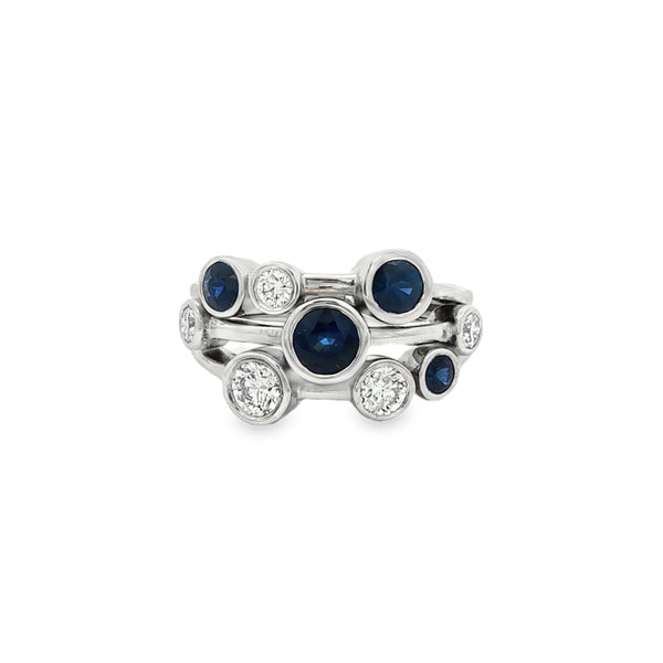 Sapphire & Diamond Round Brilliant Cut 9 Stone 18ct White Gold Ring