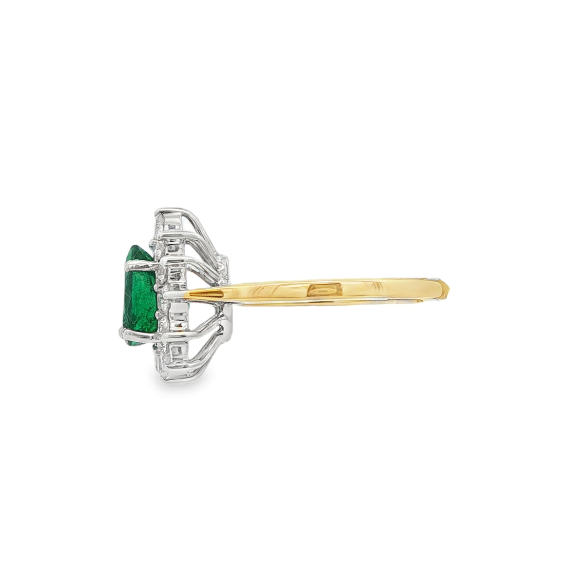 Emerald & Diamond Pear Shape Cluster 18ct Yellow & White Gold Ring
