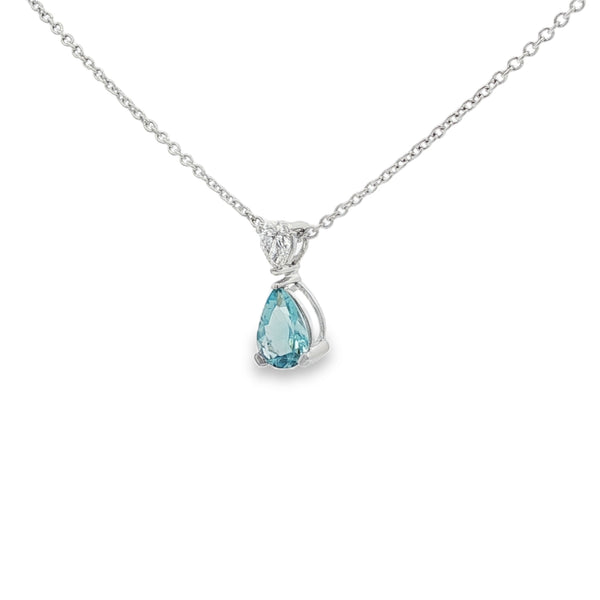 Aquamarine & Diamond Pear Cut 18ct White Gold Pendant