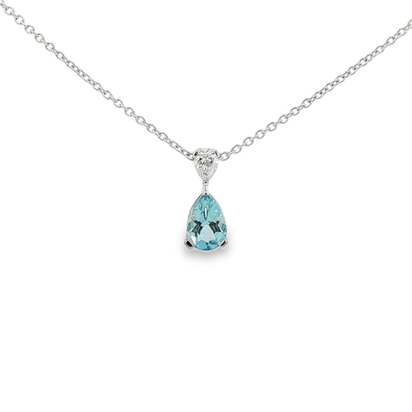 Aquamarine & Diamond Pear Cut 18ct White Gold Pendant